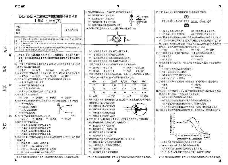 河北省石家庄市长安区石家庄第二十三中学2021-2022学年七年级下学期期末生物试题第1页