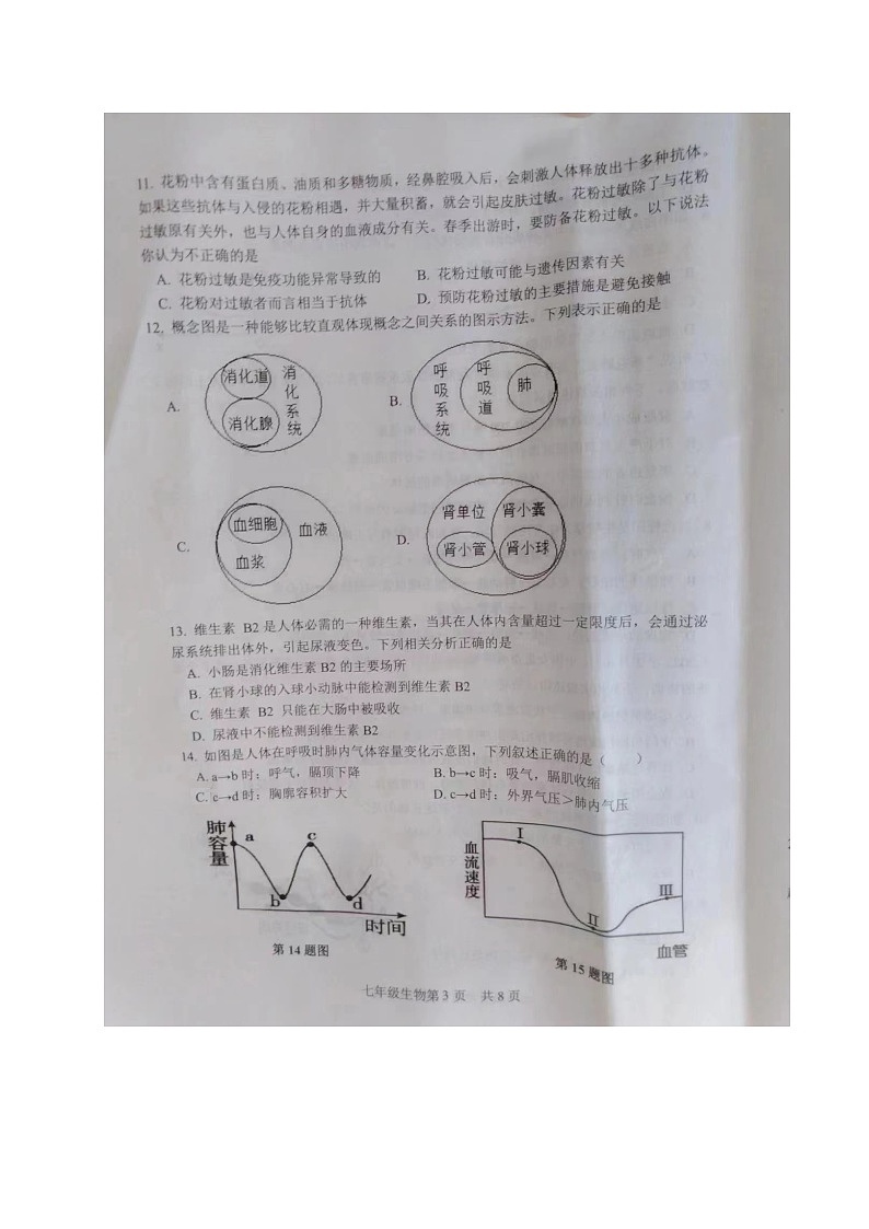 山东省菏泽市郓城县2022-2023学年七年级下学期期末考试生物试题03