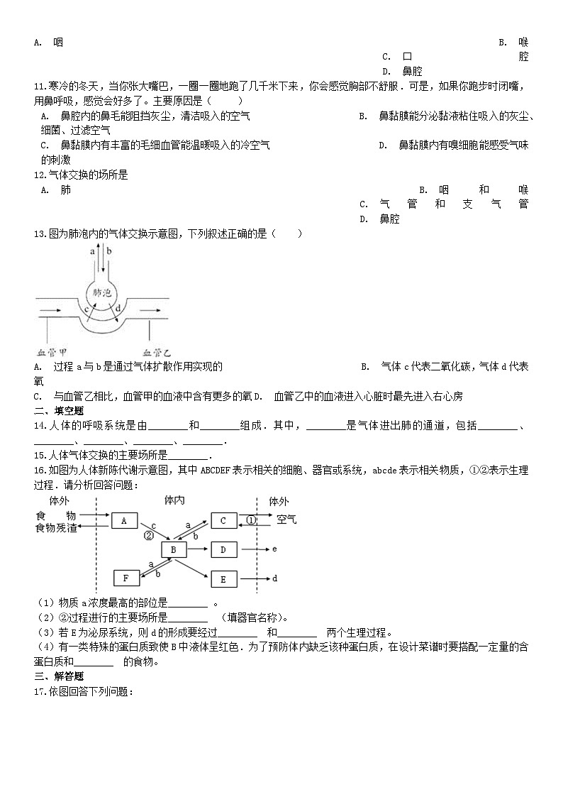 2023七年级生物下册第四单元生物圈中的人第十章人体的能量供应10.2人体细胞获得氧气的过程习题含解析新版北师大版第2页