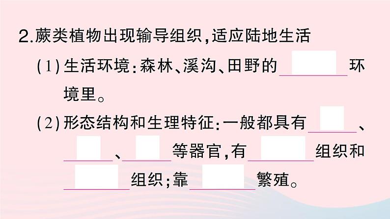 2023八年级生物下册第7单元生命的演化第22章物种的多样性第3节植物的主要类群第1课时苔藓植物和蕨类植物作业课件新版北师大版第6页