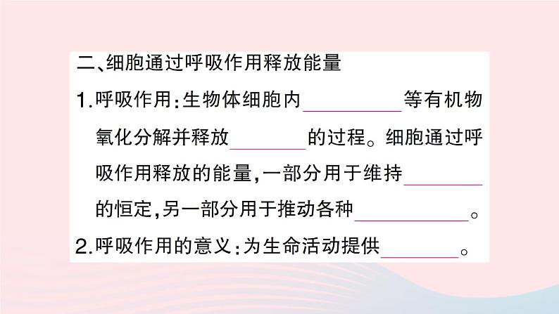 2023七年级生物下册第四单元生物圈中的人第十章人体的能量供应第1节食物中能量的释放作业课件新版北师大版05