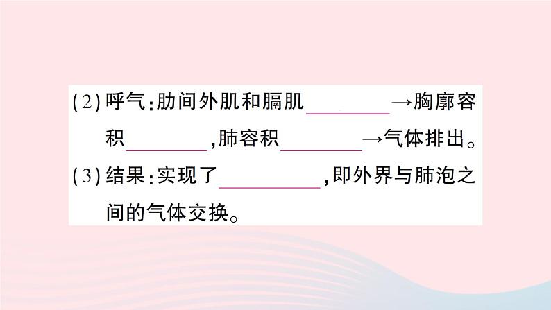 2023七年级生物下册第四单元生物圈中的人第十章人体的能量供应第2节人体细胞获得氧气的过程第一课时呼吸系统的组成与功能呼吸运动作业课件新版北师大版07