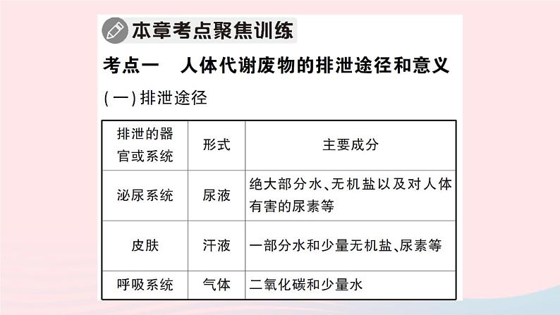 2023七年级生物下册第四单元生物圈中的人第11章人体代谢废物的排出总结训练作业课件新版北师大版03