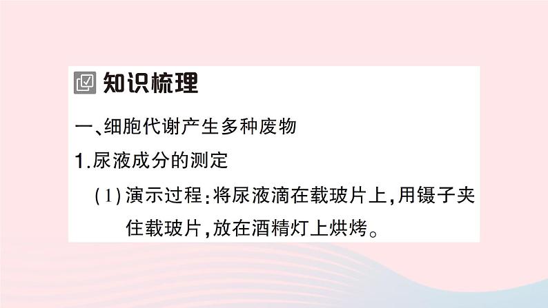 2023七年级生物下册第四单元生物圈中的人第11章人体代谢废物的排出第1节人体产生的代谢废物作业课件新版北师大版02