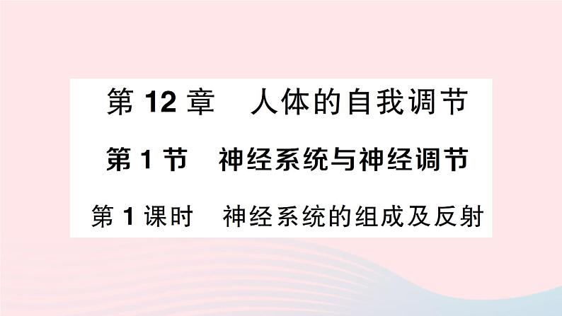 2023七年级生物下册第四单元生物圈中的人第12章人体的自我调节第1节神经系统与神经调节第一课时神经系统的组成及反射作业课件新版北师大版第1页