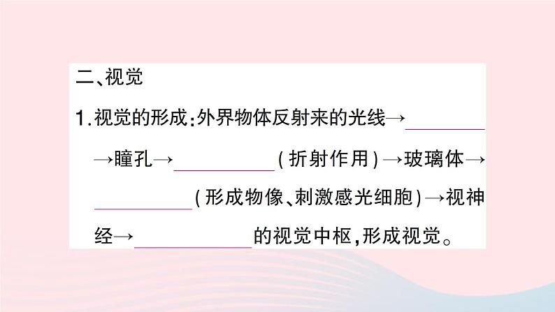 2023七年级生物下册第四单元生物圈中的人第12章人体的自我调节第2节感受器和感觉器官第一课时眼与视觉作业课件新版北师大版第4页