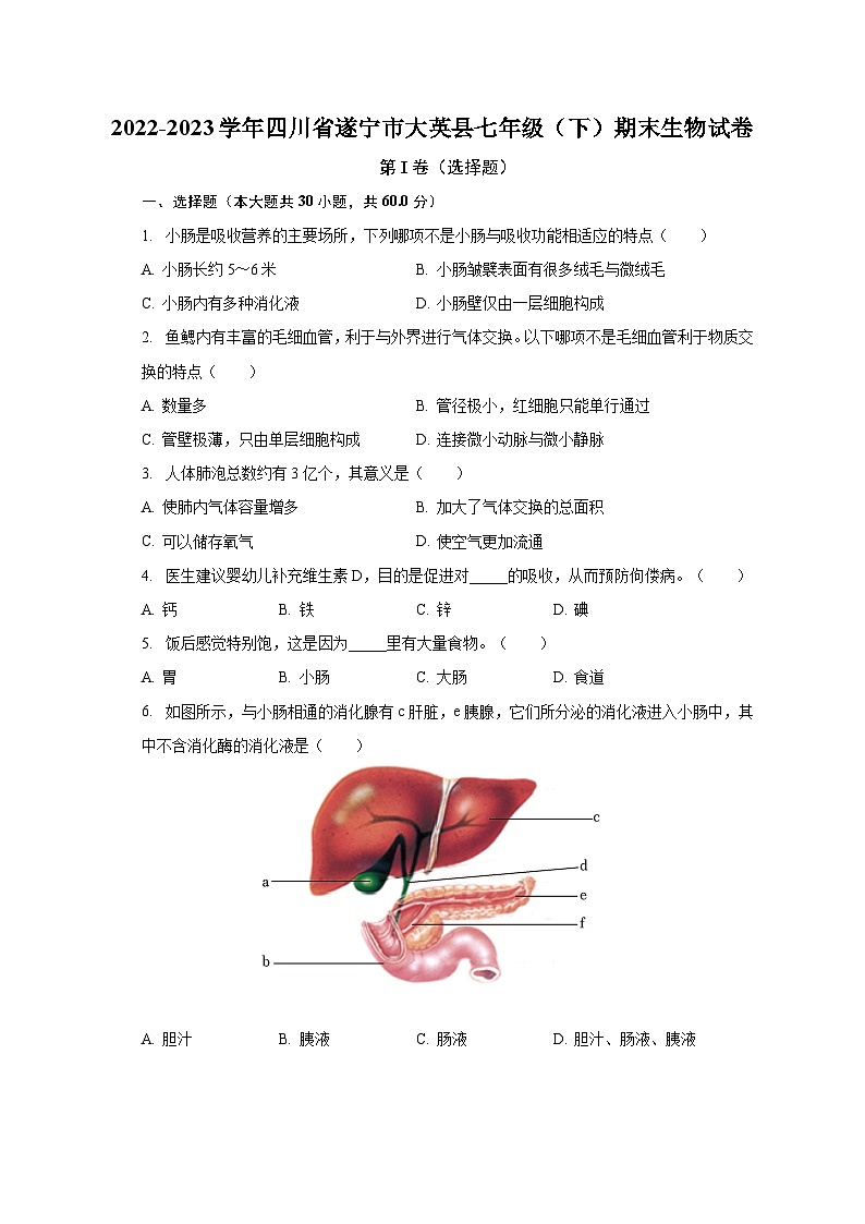 2022-2023学年四川省遂宁市大英县七年级（下）期末生物试卷（含解析）第1页