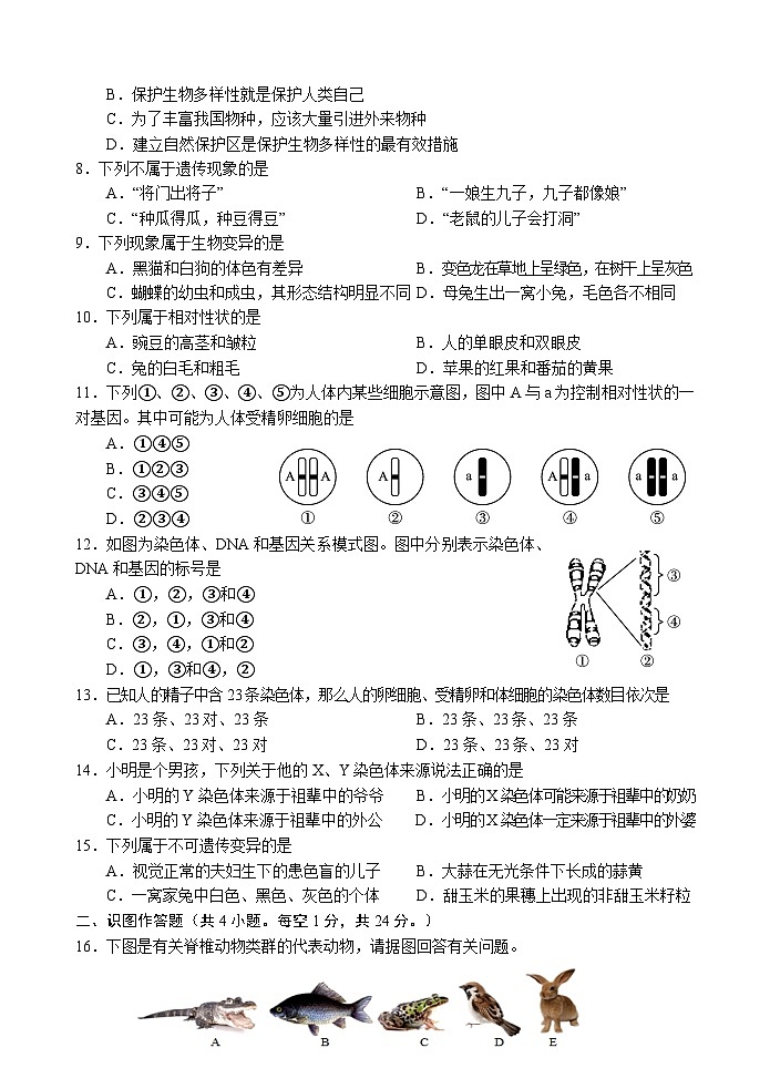 湖北省襄阳市谷城县2022-2023学年八年级上学期期末考试生物试题02