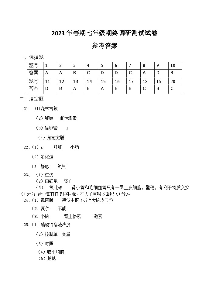 河南省南阳市卧龙区2022-2023学年七年级下学期期末考试生物试题（含答案）01