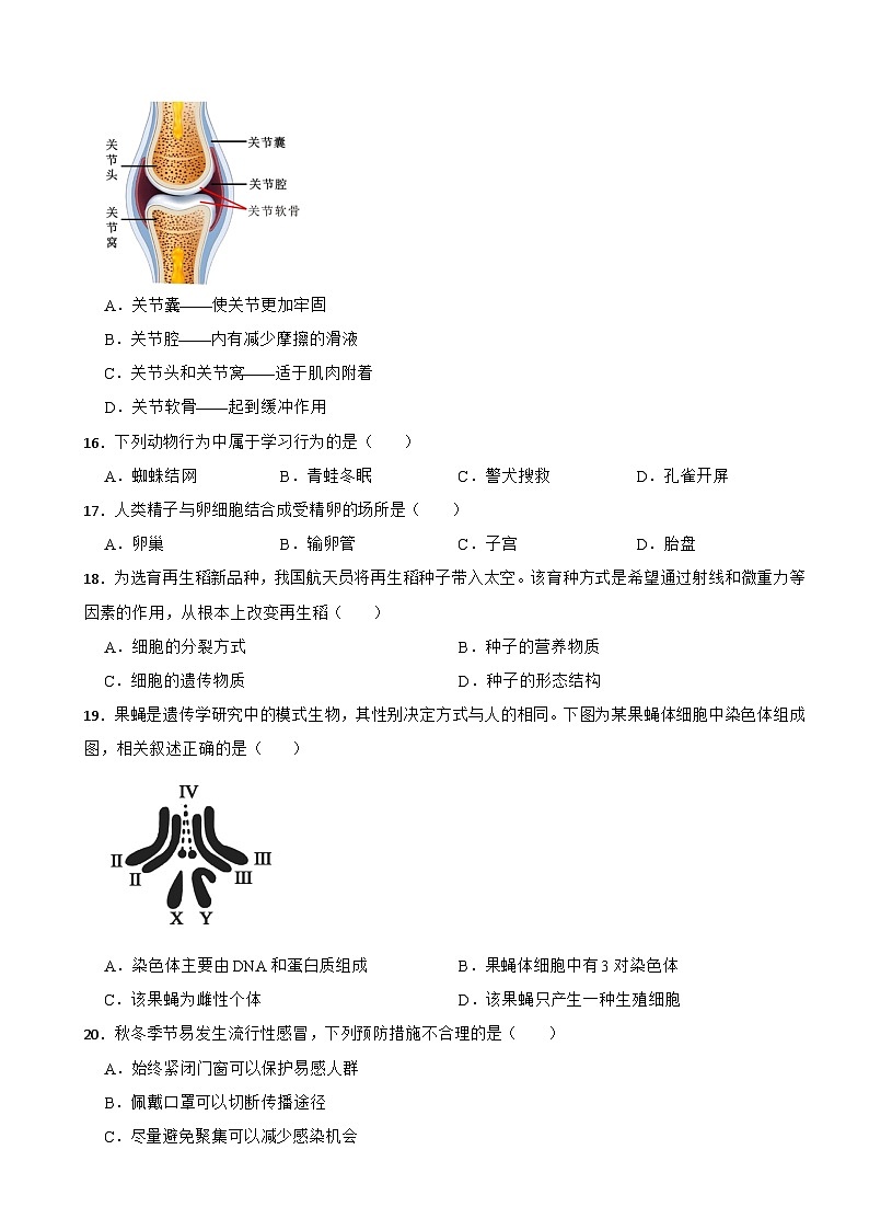北京市2023年中考生物试卷附答案03