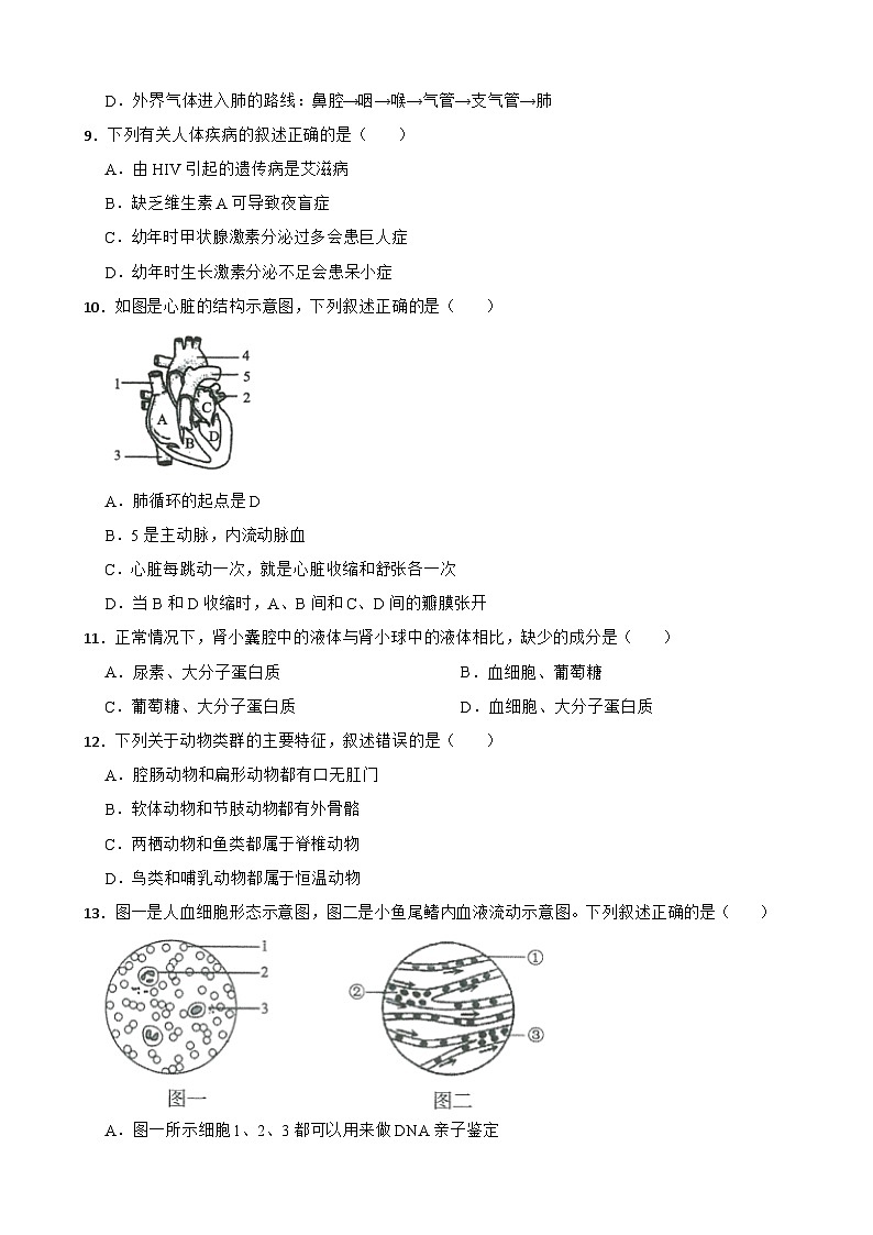 山东省济南市2023年中考生物试卷附答案03