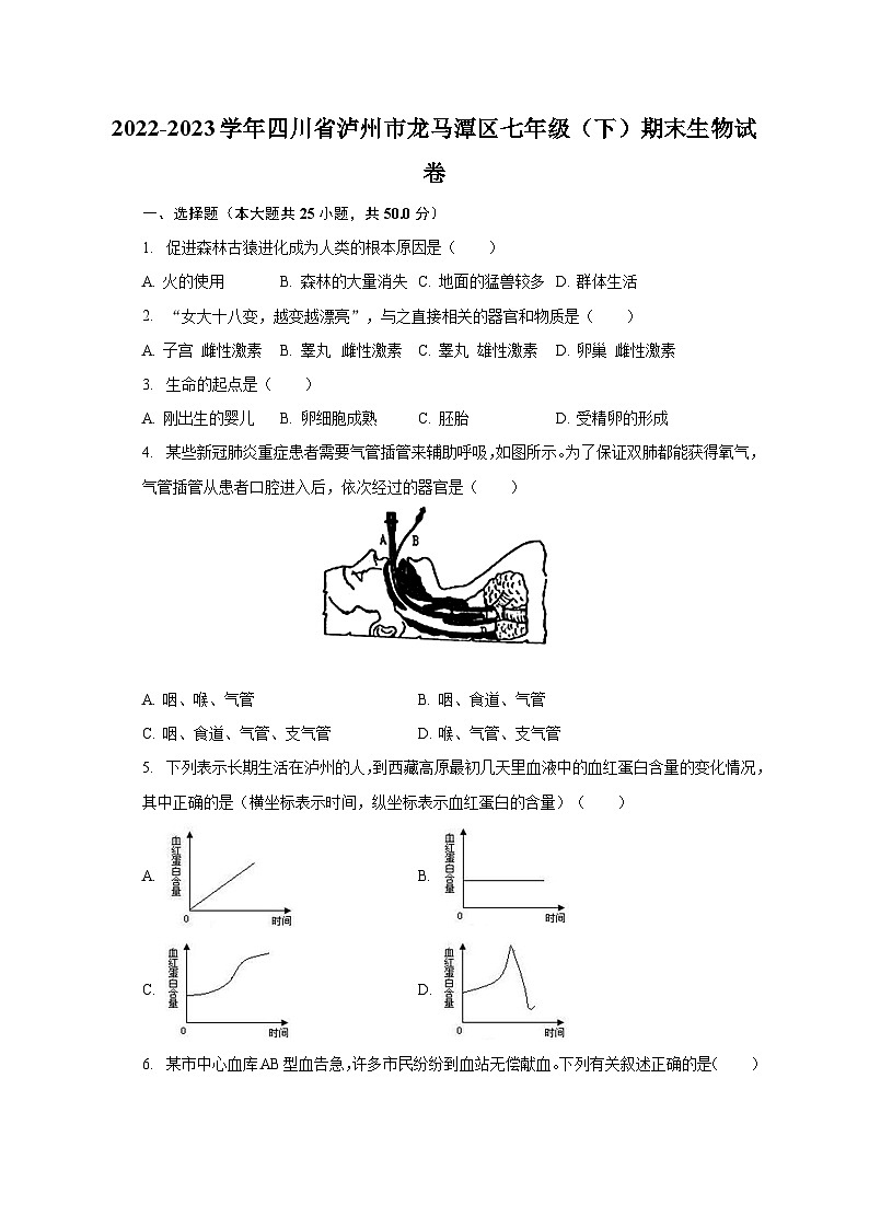 2022-2023学年四川省泸州市龙马潭区七年级（下）期末生物试卷（含解析）01