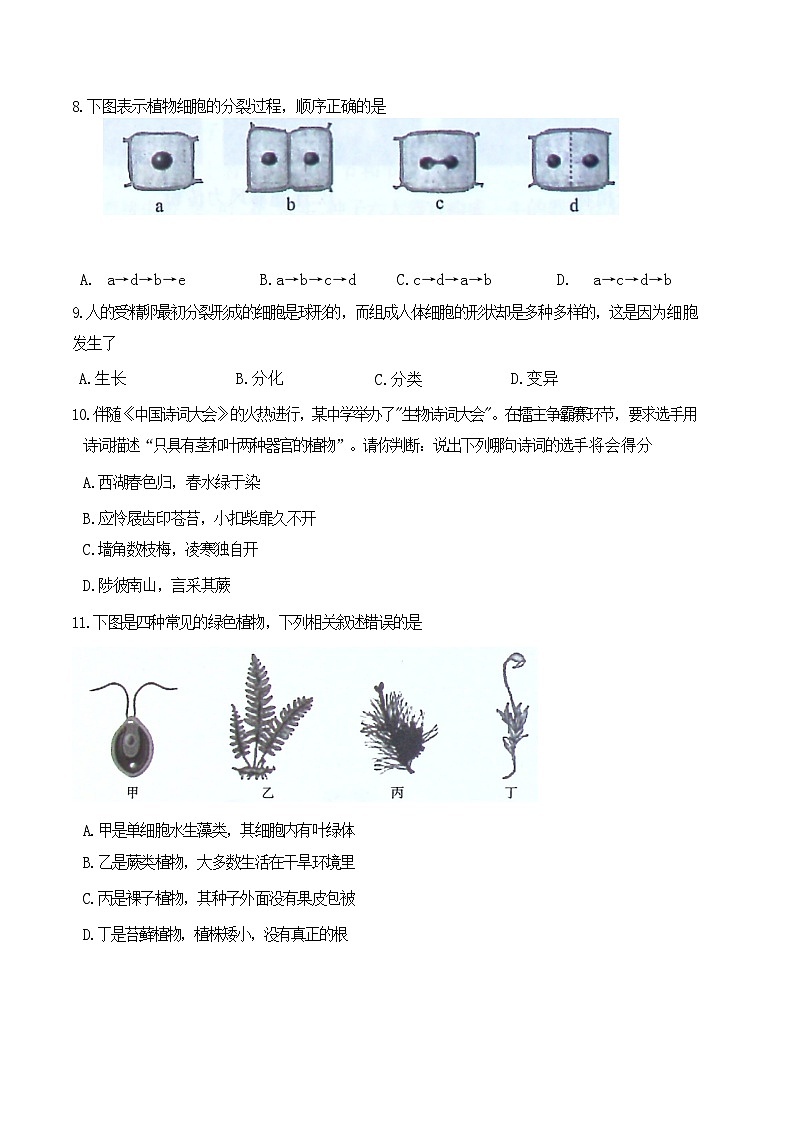 河北省保定市莲池区2022--2023学年七年级上学期期末学业质量监测生物试题第3页