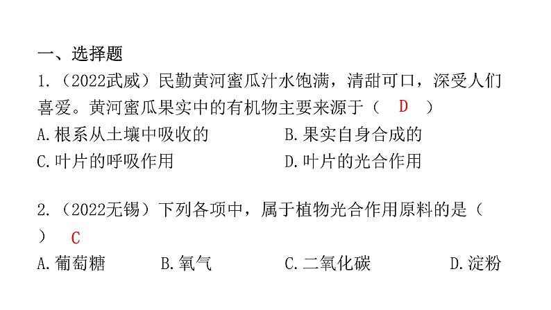 中考生物复习第三单元生物圈中的绿色植物第四章绿色植物是生物圈中有机物的制造者课件02