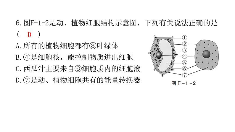 中考生物复习初中学业水平考试仿真试卷(一)课件第6页