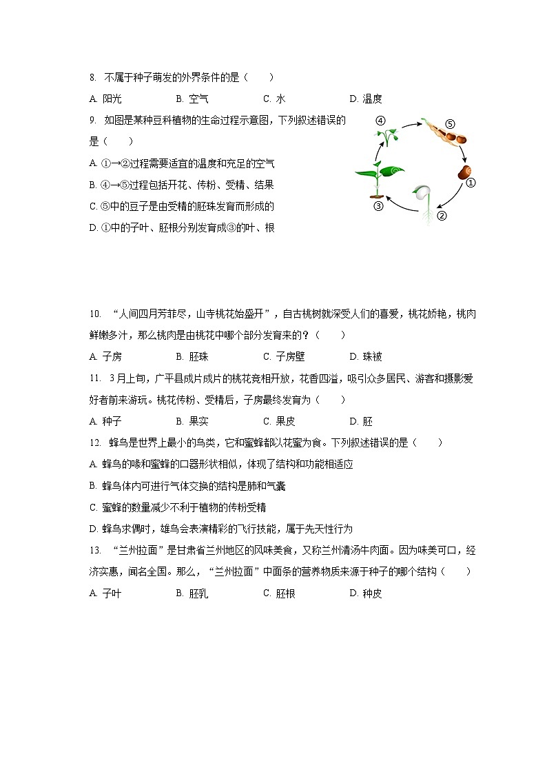 2023-2024学年山东省枣庄市滕州市羊庄中学八年级（上）开学生物试卷（含解析）02