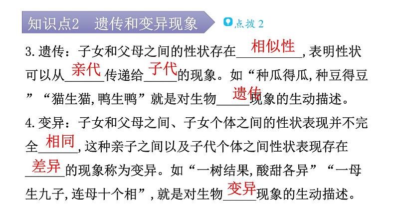 北师大版八年级生物上册第6单元第20章第1节遗传和变异现象教学课件第6页
