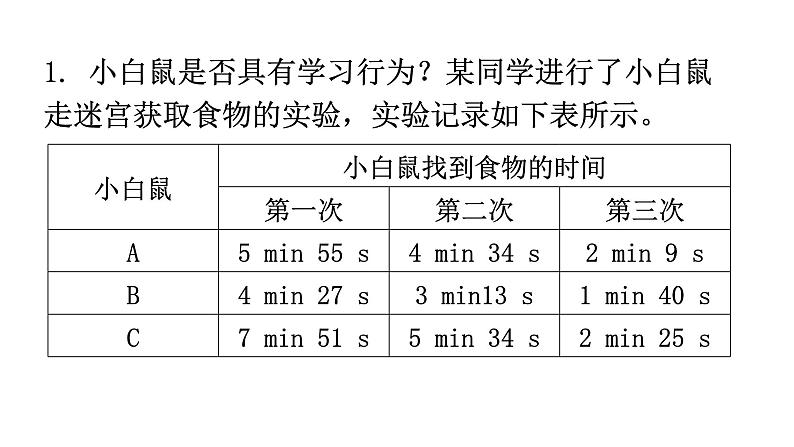 北师大版八年级生物上册专项训练三实验探究题型课件02