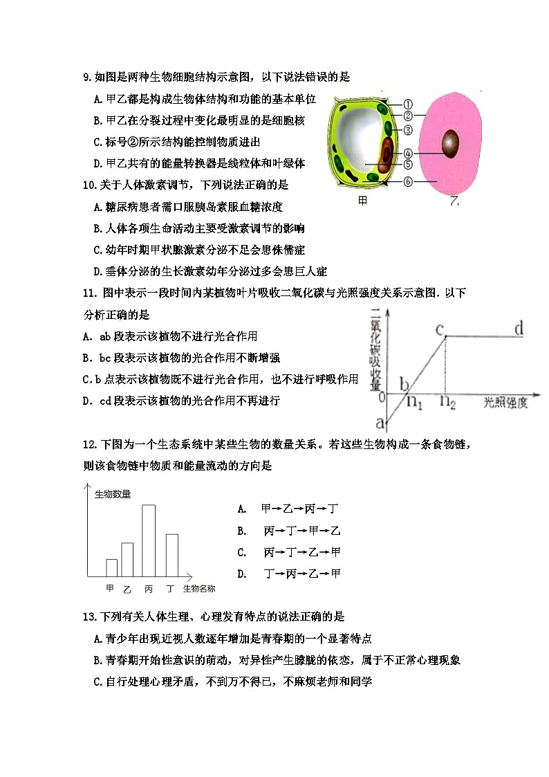 四川省乐山市马边县2022－2023学年八年级下学期期中考试生物试题03