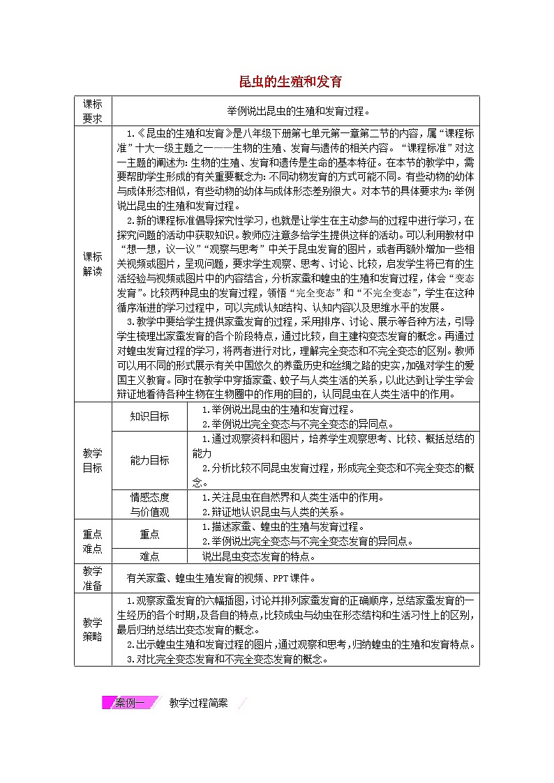 八年级生物下册7.1.2昆虫的生殖和发育教案新版新人教版01
