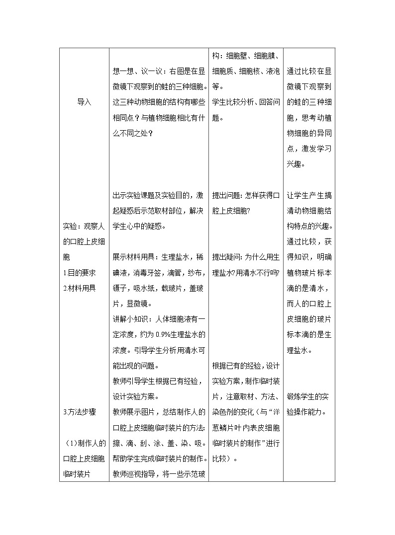 2.1.3 动物细胞 教案 人教版生物七年级上册第2页
