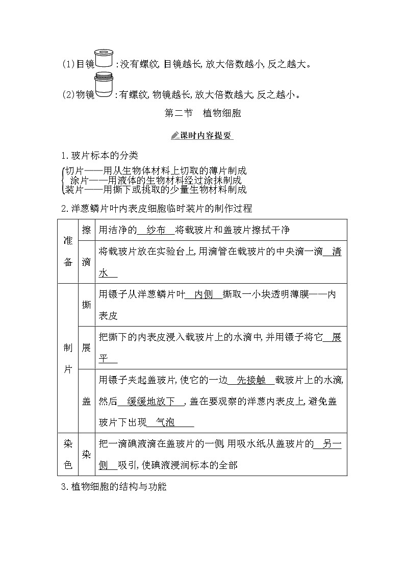 第二单元  生物体的结构层次  知识清单 人教版生物七年级上册第3页