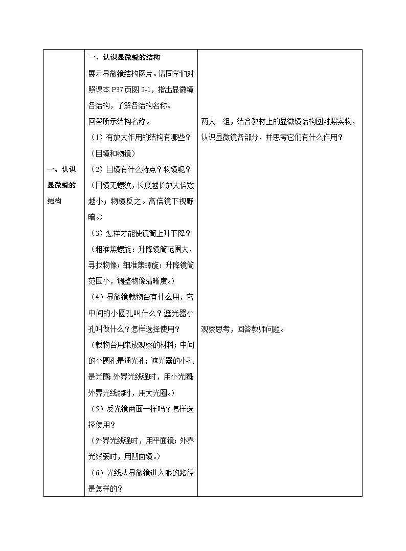 2.1.1练习使用显微镜 教案 人教版生物七年级上册02