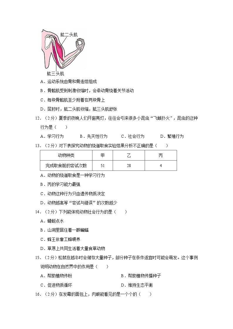 广东省阳江实验学校2022-2023学年八年级上学期期中生物试卷第3页