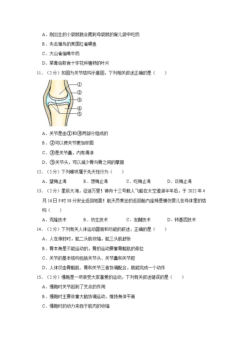 广东省阳江市阳东正雅中学2022-2023学年八年级上学期期中考试生物试题（A卷）第3页