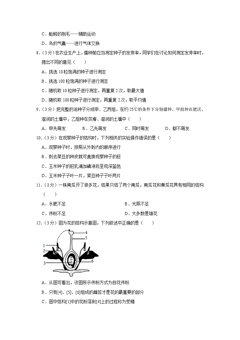 山东省滕州市东郭镇东郭中学2023-2024学年八年级上学期开学测试生物试题（含答案）第2页