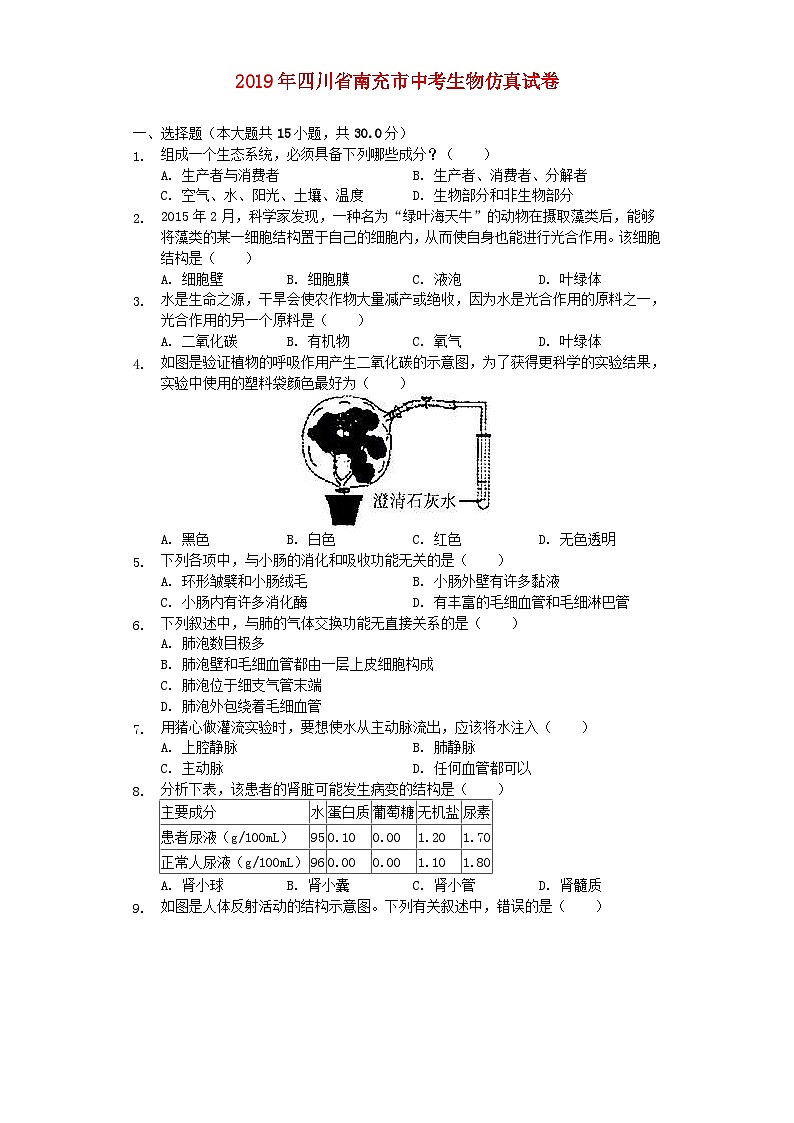 四川省南充市2019年中考生物仿真试卷（含解析）01