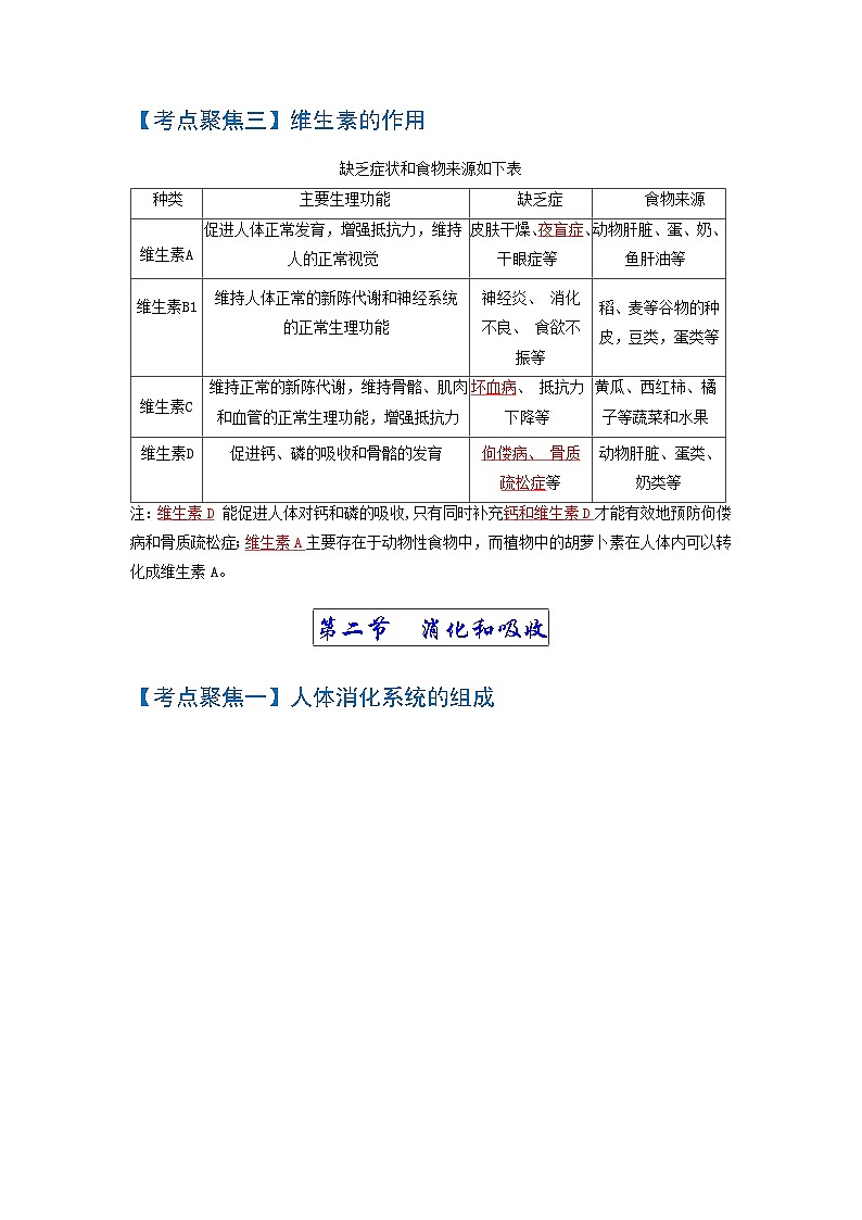 中考生物一轮复习知识点梳理考点 人体的营养02