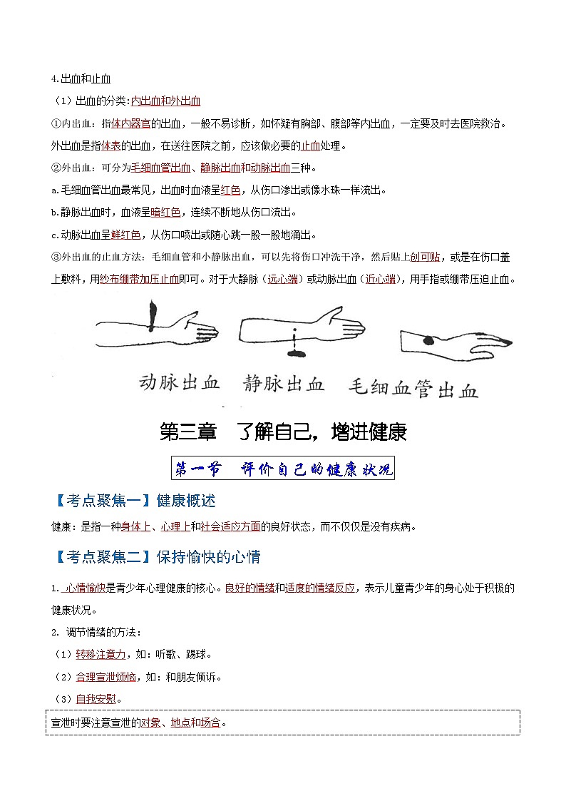 中考生物一轮复习知识点梳理考点 用药与急救、了解自己，增进健康02