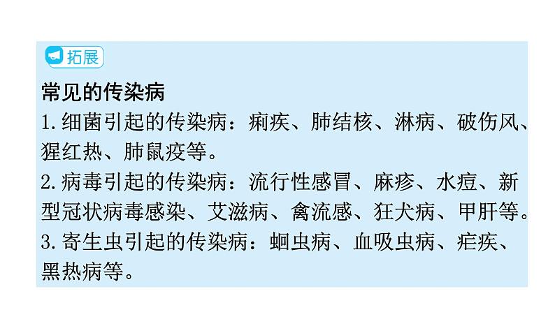 人教版八年级生物下册第八单元第一章第一节传染病及其预防教学课件05