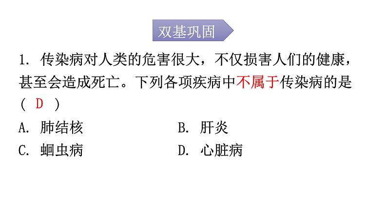 人教版八年级生物下册第八单元第一章第一节传染病及其预防分层作业课件第2页