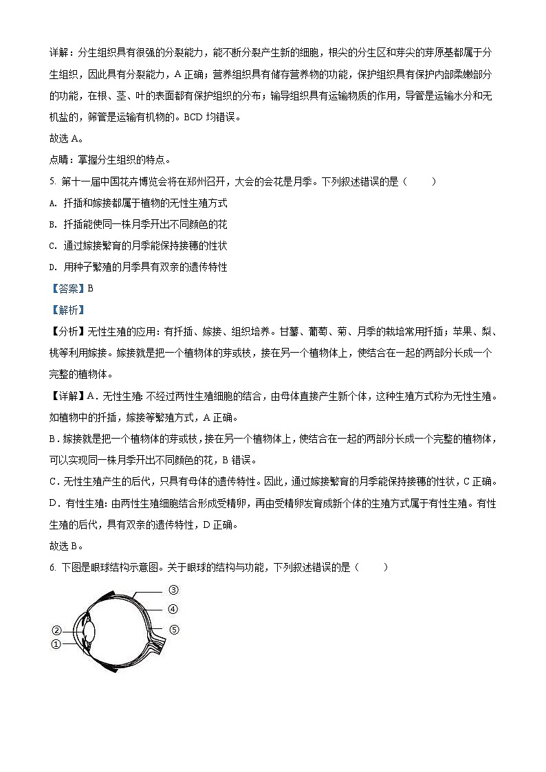 2022年河南省中考生物真题（含解析）03