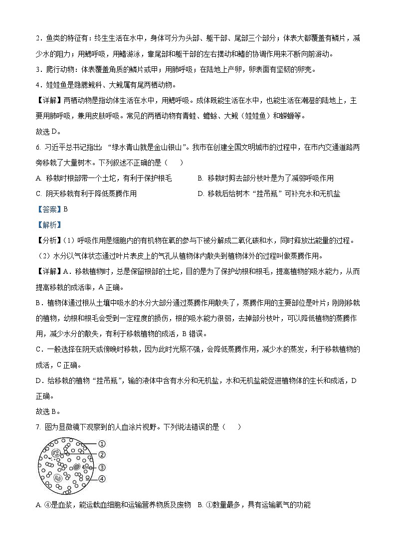 2022年湖南省衡阳市中考生物真题（含解析）03