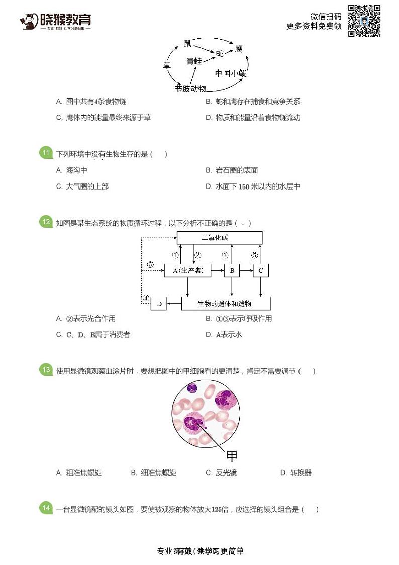 2019-2020学年深圳市外国语学校七年级上学期期末生物试卷第3页