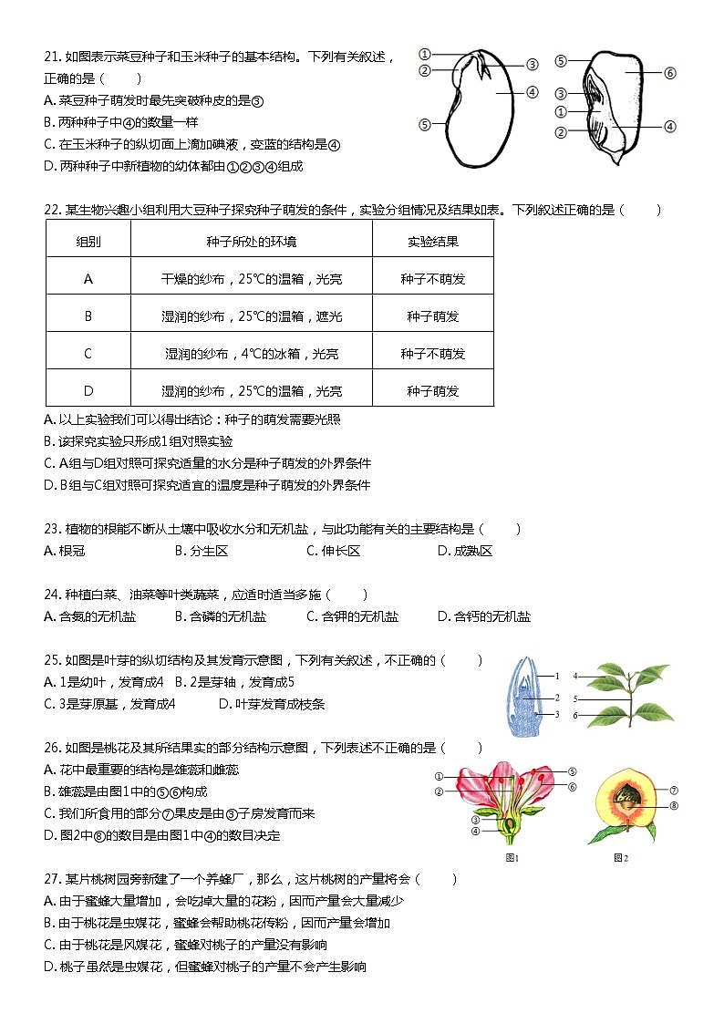 2020-2021学年深圳市福田区七年级上学期期末生物试卷含答案03