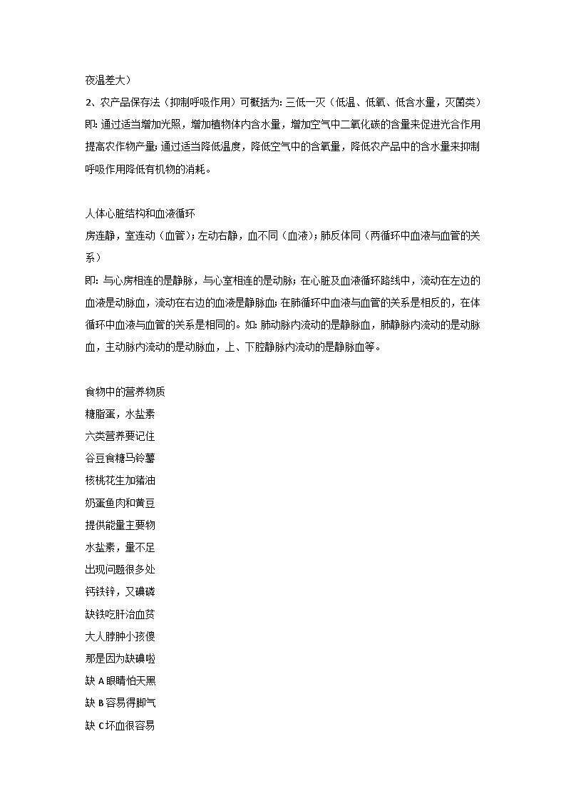 初中七年级生物上册知识点记忆口诀第2页