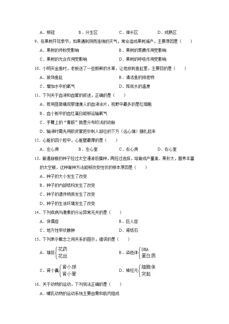 2021年湖北省咸宁市中考生物试卷02