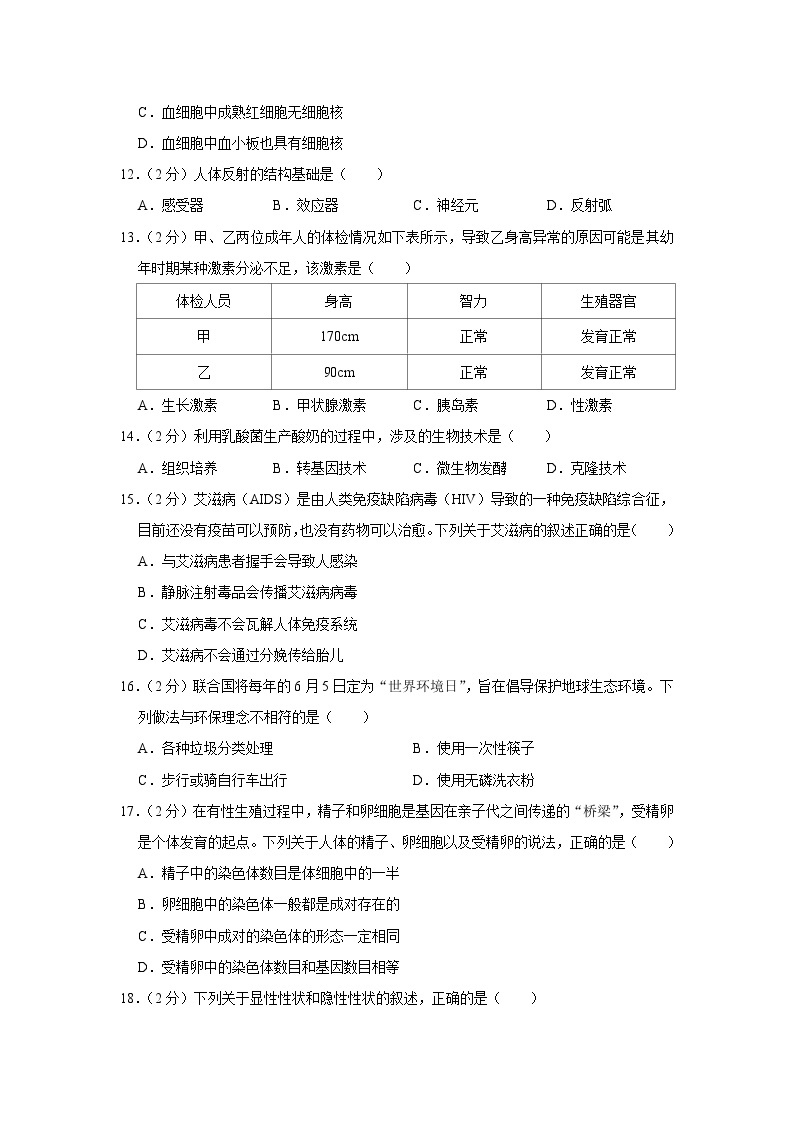 2021年四川省眉山市中考生物试卷03