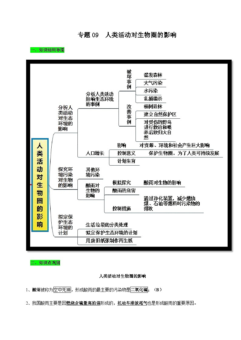 中考生物三轮复习考前冲刺练习专题09 人类活动对生物圈的影响（含解析）第1页