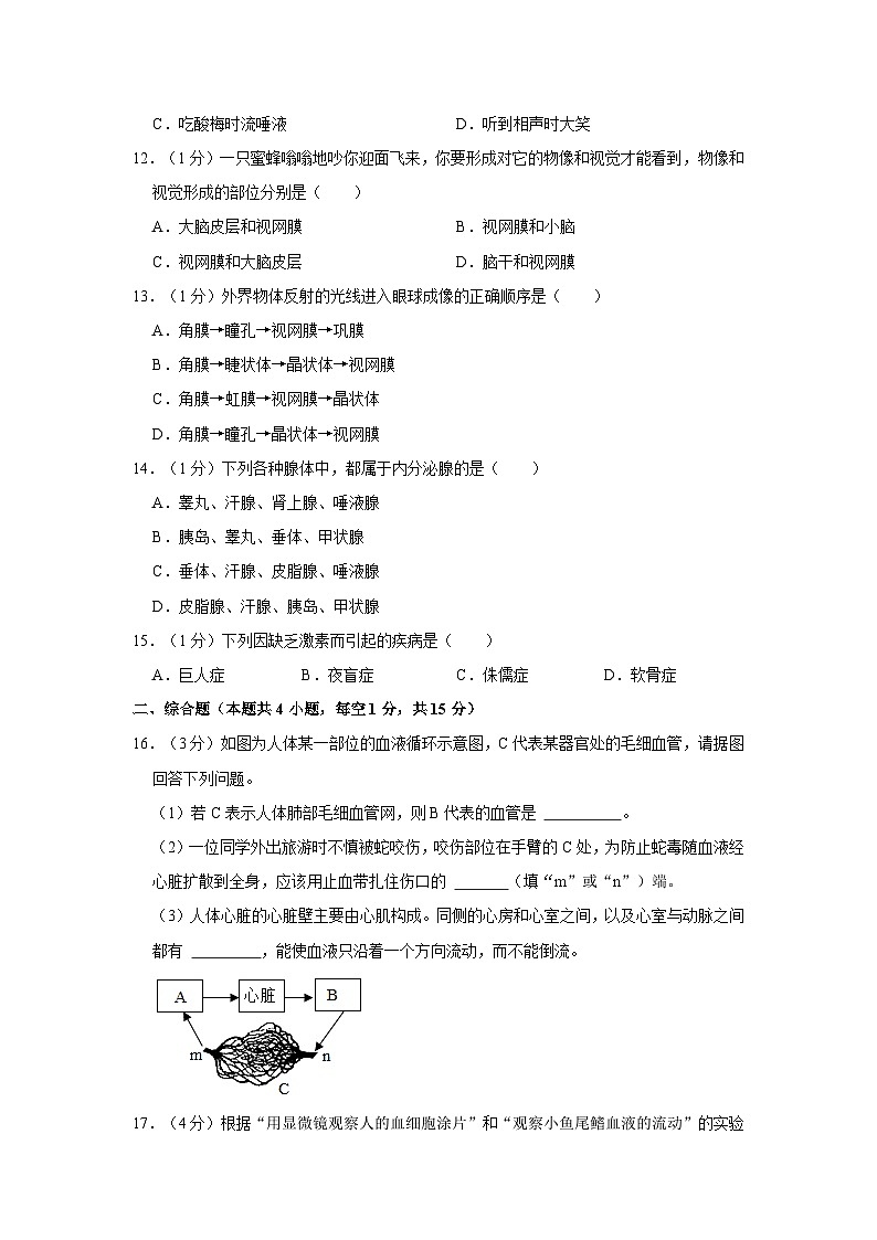 江苏省连云港市赣榆外国语学校2022-2023学年八年级上学期第一次质检生物试卷03