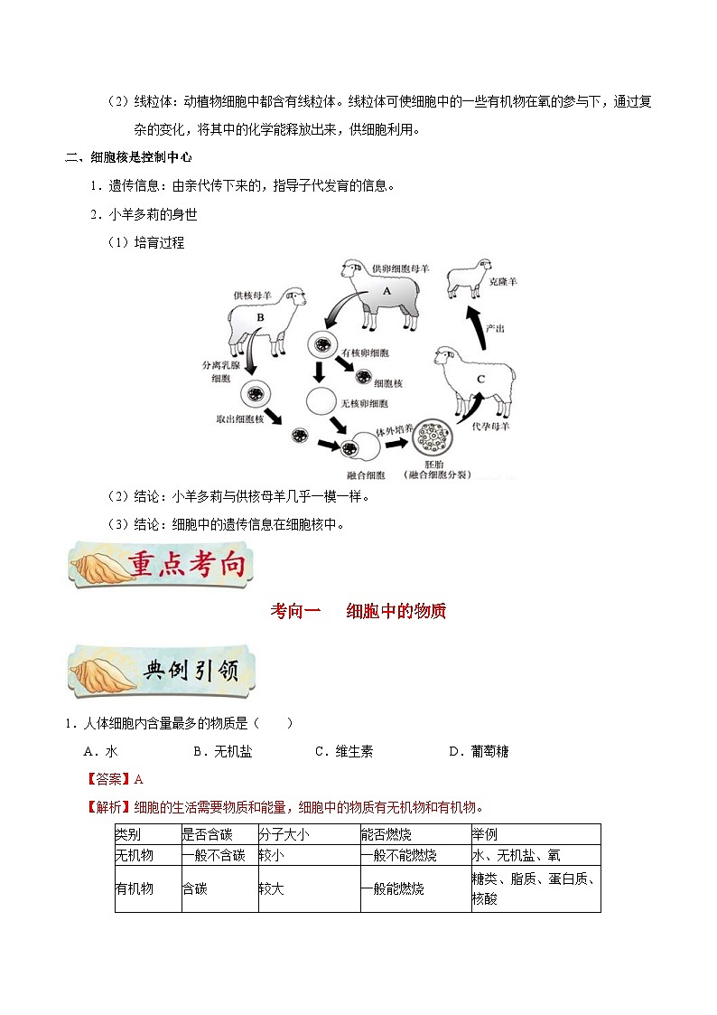 中考生物一轮复习巩固训练考点06 细胞的生活（含解析）02