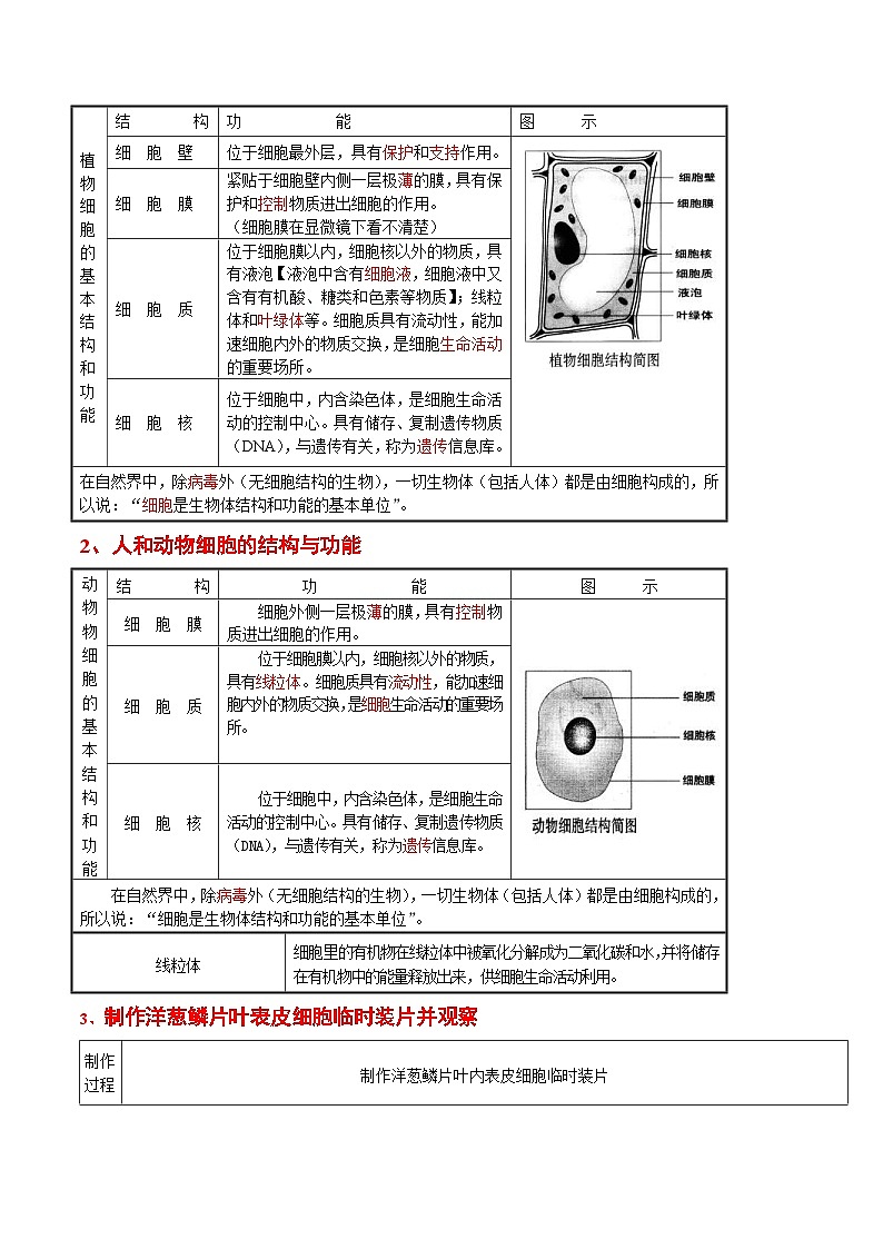 中考生物一轮复习微专题集训考点02 细胞是生物体结构和功能的基本单位（含解析）03