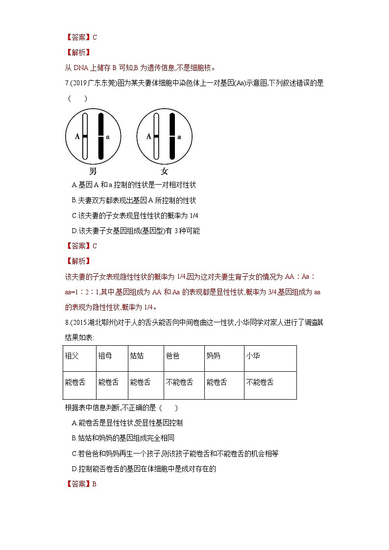中考生物一轮复习过关测试专题20 生物的遗传和变异（含解析）03