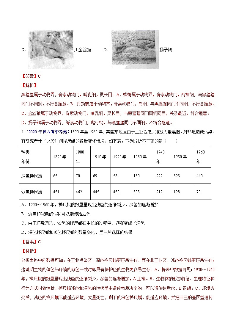 2020年中考生物真题分项汇编专题10 生物的分类进化和多样性保护（含解析）第3页