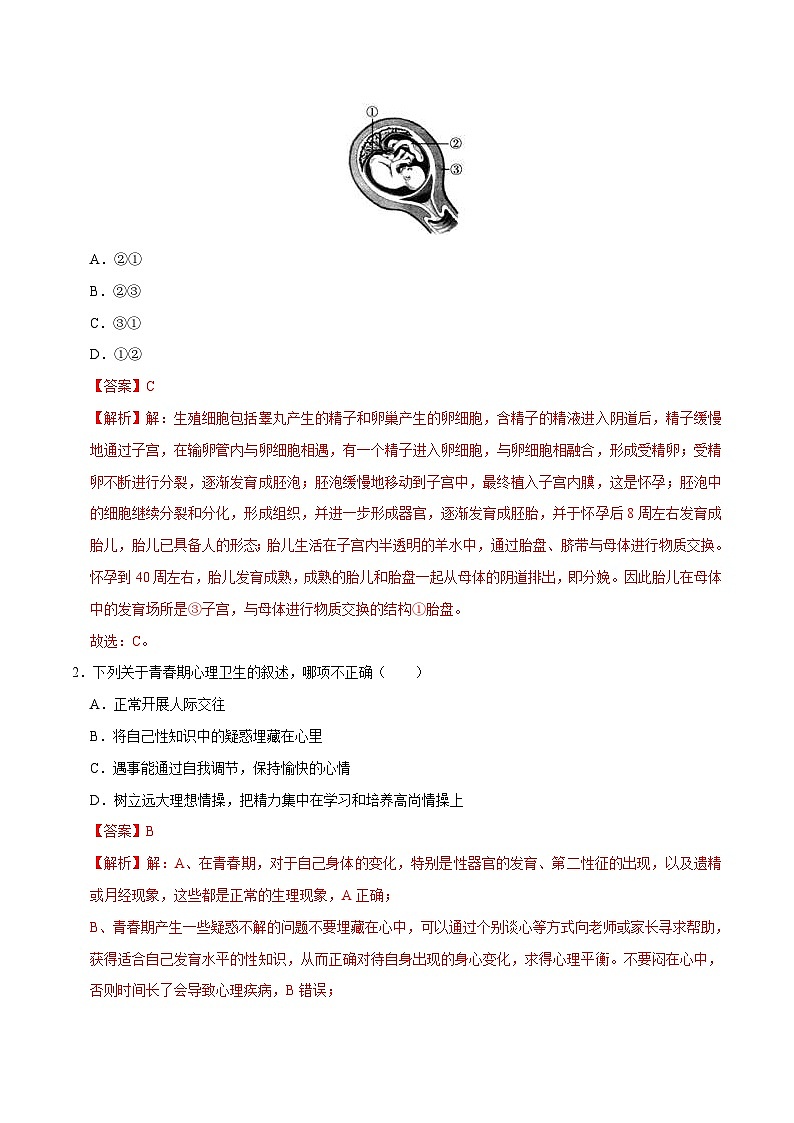 中考生物三轮冲刺核心考点练习专题08 人的由来（含解析）03