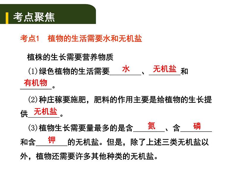 中考生物一轮复习课件4.2绿色植物的生活需要水和无机盐（含答案）第2页